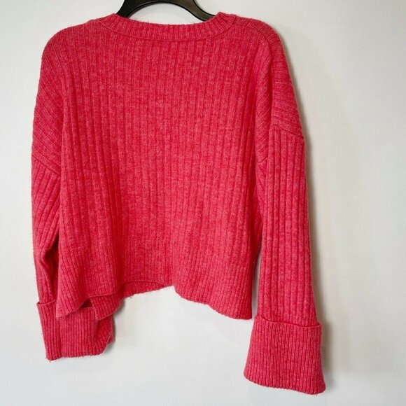 Topshop Womens‎ Cropped Oversized Knitted Sweater Red Sz 8 Ribbed Relaxed Fit - Picture 2 of 9